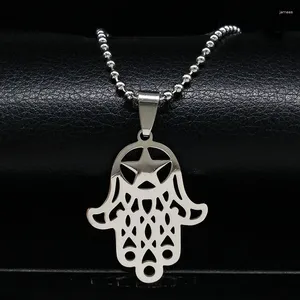 Naszyjniki wisiorek Stal nierdzewna ręka naszyjnika z łańcucha Fatima dla kobiet mężczyzn Silver Color Hamsa Star Turkish Jewelry S07