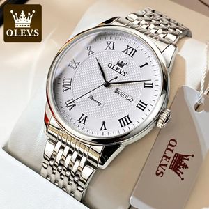 Olevs Mens Watches Classic Simple Original Quartz Man Stainless Steel 방수 로마 스케일 손목 시계 날짜 Week 240220