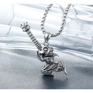 Personalized Punk Gothic Skull Electric Guitar Necklace Men's Titanium Steel Stainless Chain Skeleton Collar Hip Hop Punk Rock Gothic Trendy Accessories Wholesale