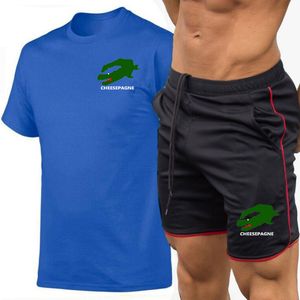 夏の新しいメンズスーツ、ファッショナブルなスポーツウェア、メンズ半袖Tシャツ+スポーツショーツセット、メンズカジュアルメンズ服、メンズジョギングパンツセット