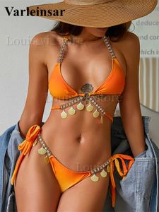 Damen-Bademode, Metallschale, Strass-Bikini, weiblicher Badeanzug, Damen-Bademode, zweiteiliges Bikini-Set, Scrunch Butt Badende, Badeanzug, Schwimmen, V3184O, T240227