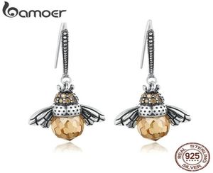 Äkta 925 Sterling Silver Lovely Orange Bee Animal Drop Earrings for Women Fine Jewelry Gift Bijoux SCE149 2201084515658
