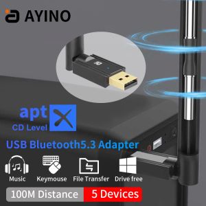 Adapter USB Bluetooth 5.3 Dongle Adapter aptX for PC Wireless Speaker Printer Mouse Keyboard Audio Receiver Transmitter Laptop 100M