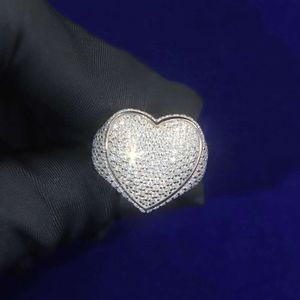 Hip Hop Jewelry Sterling Sier Heart Shape VVS Moissanite Diamond Iced Out Rapper Rings