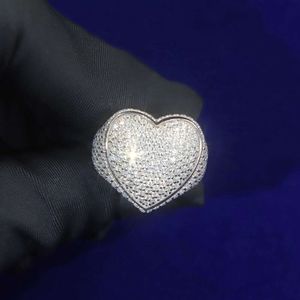 Joias de hip hop Sterling Sier Heart Shape VVS Moissanite Diamond Iced Out Rapper Rings