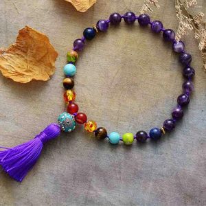 Länkarmband 27 pärlor små mala meditation 8mm övernaturliga stenar tråd Tassel Energi armband spirituell yogamycken grossist