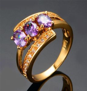 Bröllopsringar Luxury Female Purple Zircon Ring Fashion Gold Color Unique Style Promise Engagement for Women2729043