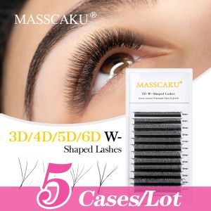 Eyelashes MASSCAKU 5Cases/Lot W Shape Bloom Handed Kitted Eyelash Extension Premade Fan Super Natural Light Mesh Lashes False Eyelashes