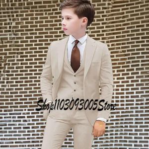 Anzüge Beiger Anzug für Jungen, formelle Party, Jacke, Hose, Weste, 3-teilig, 216 Jahre alt, spitzes Revers, Hochzeit, Smoking, Kinder-Blazer, Kinder-Set