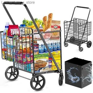Shopping Carts Extra large shopping cart for groceries 450lbs heavy-duty grocery cart on wheels foldable dual basket multifunctional vehicle Q240227