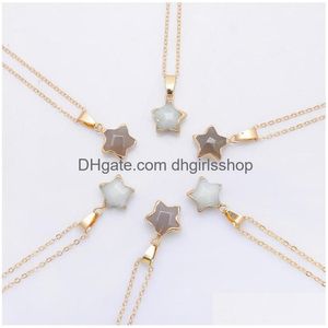 Pendant Necklaces Pentagram Star Chain Necklace Pink Crystal Chakra Natural Stone Gold Plating Geode Druzy Quartz Pendant Diy Jewelry Dhnrb