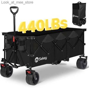 Köpsvagnar vikbar förlängare med en viktkapacitet på 440 kg tungt vikbara multifunktionella trädgårdsvagn med stora terrängstrandhjul Q240227