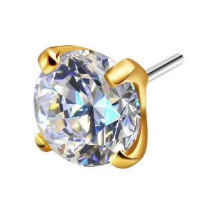 Jewelry Eternal Metal14K Solid Gold Threadless Push Pin With Clear Zircon Labret Piercing Jewelry KF08G