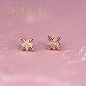 GOLDtutu-14K Massiver Gold-Ohrring für Frauen, einzigartiger Kristall, zierlicher, einfacher Frauen-Ohrring, minimales Braut-Hochzeitsgeschenk, kj151 240227