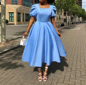 Basic Casual Dresses Summer WOmens Short Puff Sleeve Evening Party Dresses Square Collar Sky Blue/Yellow/Orange Women Long Dress Size S to 3XL T240227