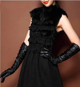 Women Long tube sheepskin gloves Genuine Leather Sexy soft Driving Folded diamond grid rhombus soft warm Wedding dance bride finge6618121