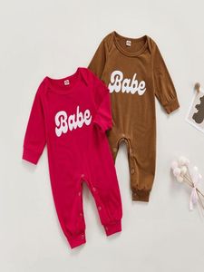 Jumpsuits Infant Babies Girls Boys Casual Romper Letters Printed Pattern Long Sleeve Round Collar Jumpsuit Brown Red4397862