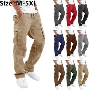 Men's Pants New 2023 Cargo Pants Trousers for Men Full Length Solid Color Loose Multi-pocket Drawstring Pockets Pants Male Cargo Pants 5XL T240227