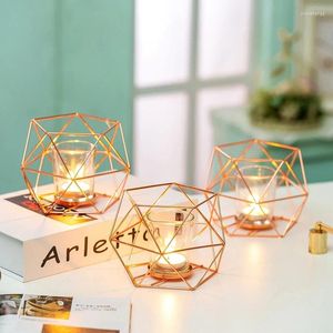 Candle Holders Metal Holder Set Of 2 Geometric Tea Lights Pillar Lantern Modern Decoration For Home