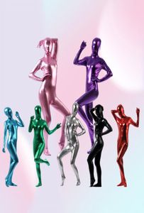 Yetişkin Kadın Kadın Metalik Likra Spandex Cosplay Cadılar Bayramı Partisi Tam Vücut Zentai Tulum Körfezi Takım Takım Unitard Plugsuit8911944