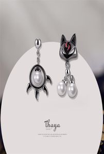 Thaya 925 Sterling Silver Earring Cute Black Cat Paw Stud Japanese Style For Women Ear Fashion Fine Jewelry 2106189717059