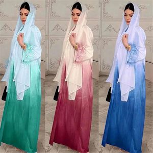 Ethnische Kleidung, glänzender Satin, 2-teiliges muslimisches Frauen-Feder-offenes Abaya-Innen-Maxikleid-Set, Dubai, Islam, bescheidene Jalabiya-Robe, marokkanisch