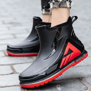 Moda masculina botas de chuva amantes ao ar livre antiderrapante impermeável botas de água de trabalho casais tornozelo plataforma botas de pesca sapatos 240226