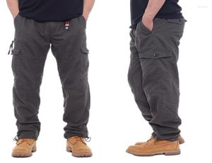 Men039s Pants Mens Cotton Cargo Plus Size Elastic Waist Multi Pocket