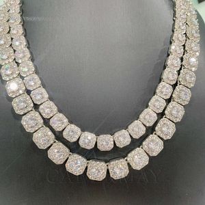 Ювелирные изделия в стиле хип-хоп, 10 мм, 12 мм, мужское кластерное квадратное теннисное звено, ожерелье из стерлингового серебра, цепочка с бриллиантами из муассанита