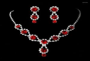 Colar brincos conjunto elegante vermelho azul gota de água strass rosa noiva jóias acessórios femininos 1833793