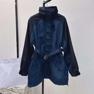 Designer Blue Stand Collar Long Sleeves Women's Jackets Milan Runway Letter Logo Embroidery Adjustable WaistTrench Coats With Belt 22712