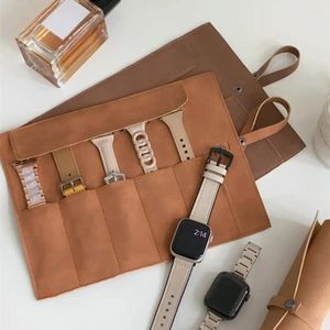 Titta på band Matte Läder Organiser Case Portable Travel för Apple Strap Band Storage Bag Watchband Pouch Straps