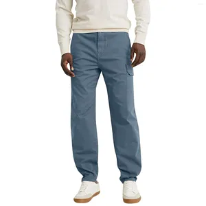 Męskie spodnie męskie ładunki bawełniane moda prosta stały kolor elastyczny talia kombinezon