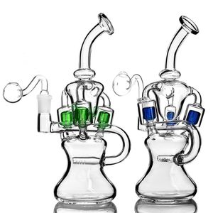 Glass Hockah Bongs Recycler Dab Rigs Bubbler Smoking Water Pipes 14mm 조인트와 오일 버너