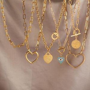Chains 316L Stainless Steel Necklace For Women Heart Pendant Necklaces Coin Eye Charm Chain Choker Jewelry Gifts Wholesale