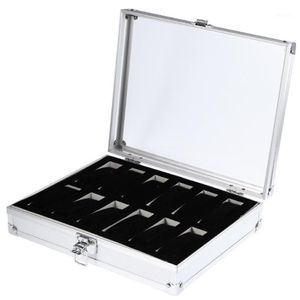 Titta på lådor Fall Professional 12 GRID Slots smycken Watches Display Storage Square Box Case Aluminium Suede Inside Container OR228T