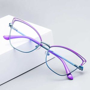 Glasögonram GMEI Design Blue Light Blocking Womens Cat Eye Metal Glasses Frame Kvinnliga antilstrålningsskydd Gelgasser Ramar 3038