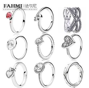 FAHMI 100 925 Sterling Silver Jewelry Glitter Teardrop Ring Zircon Elegant Everlasting Love Ring Simple Geometric Zircon Ring9927559