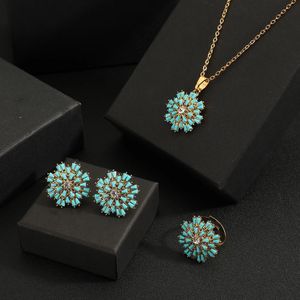 High quality Rings Earrings Necklace snowflake Jewelry Set for Women Wedding Party Water pearl Shape Sapphire Gemstone Gift 240220