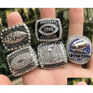 Anelli a grappolo 14 pezzi 2011 - 2023 anno Fantasy Football Team Champions Championship Ring con scatola di legno souvenir uomo fan regalo 2022 Drop Dh9Lh