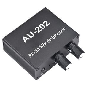 Hörlurar AU202 2 Input 2 Output Stereo Mixer Audio Distributör för hörlurar Extern Power AMP Volym Enbart kontroll