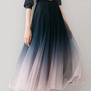 Gonne MEXZT Elegante Tulle Donna Vita alta Gradiente Maglia Gonna longuette a pieghe Coreano Elastico Allentato Casual Tutti abbinano una linea