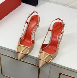 Brand Pumps Women High Heels Pointed Shoes Classics Metal V-buckle Nude Black Red Matte 4cm 6cm 8cm Thin Heel Women's Wedding Shoes 35-42