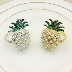 Gold Silber Ananas mit Perlen Serviettenring Hochzeit Feiertagsdekoration Familie Candlelight-Dinner Serviettenhalter 24 Stück222Z