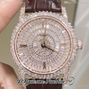 DMF Traditionnelle 82760 000g Miyota 9015 Automatic Mens Watch Full Paved Diamonds Dial Rose Gold Leather Edition Puret264S