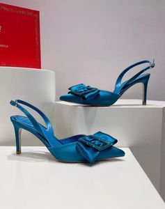 Mody kobiety Renecaovilla Sara Sandals Buty Kobiety Slingback Bow ozdobione błyszczącymi dżerami spacerowymi ślubami, imprezą, sukienką wysokie obcasy