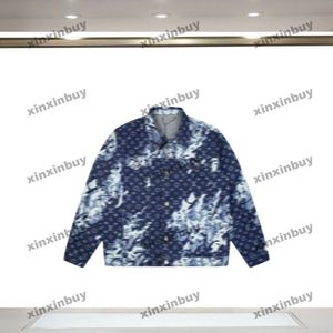 xinxinbuy 2024 Men designer Jacket flower Panelled Print Denim jackets long sleeve women Black blue M-2XL