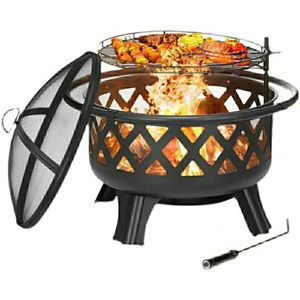 Fire Pit Outdoor Wood Burning Pits Heating Large Steel BBQ Grill Firepit Bowl Heater Portable Brazier Stove 240223