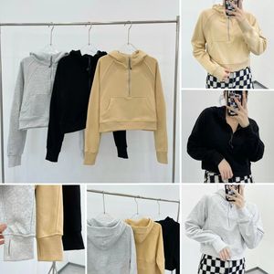 Lu Women Sports Coat Loose Hoode Coats Half Zipper Jacket Bekväm Yoga Coat Thumbhole Casual Clothing Fashion Large Pocket Design Top B-03