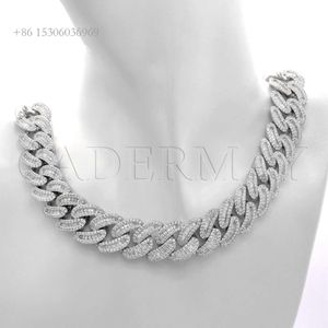 Mrożona męska łańcuch Cuban Link 16 mm Sterling Sier Moissnate Baguette Naszyjnik dla mężczyzn biżuterii Hip Hop